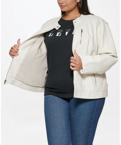 Plus Size Faux Leather Motocross Racer Jacket Ivory/Cream $42.90 Jackets