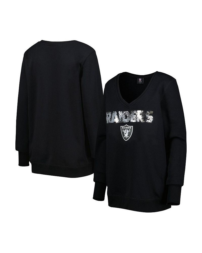 Women's Black Las Vegas Raiders Sequin Logo V-Neck Pullover Sweatshirt Black $46.79 Sweatshirts