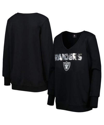 Women's Black Las Vegas Raiders Sequin Logo V-Neck Pullover Sweatshirt Black $46.79 Sweatshirts