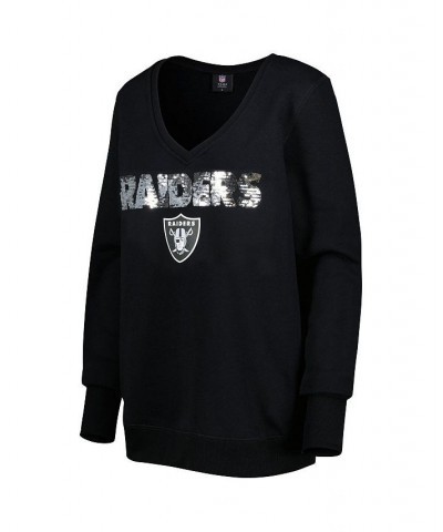 Women's Black Las Vegas Raiders Sequin Logo V-Neck Pullover Sweatshirt Black $46.79 Sweatshirts