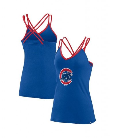 Women's Branded Royal Chicago Cubs Barrel It Up Cross Back V-Neck Tank Top Royal $25.99 Tops