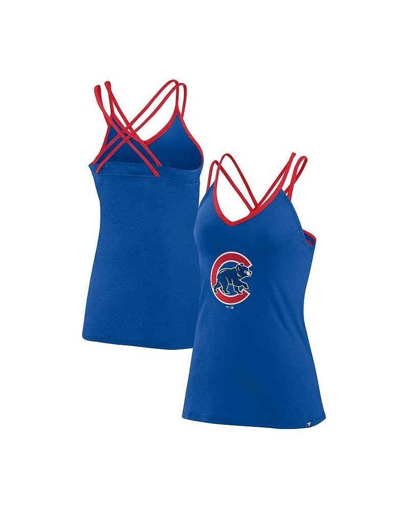 Women's Branded Royal Chicago Cubs Barrel It Up Cross Back V-Neck Tank Top Royal $25.99 Tops