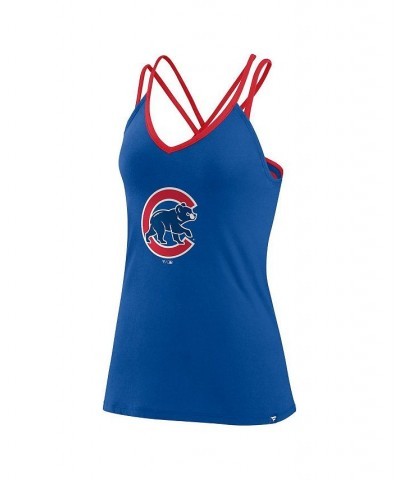 Women's Branded Royal Chicago Cubs Barrel It Up Cross Back V-Neck Tank Top Royal $25.99 Tops