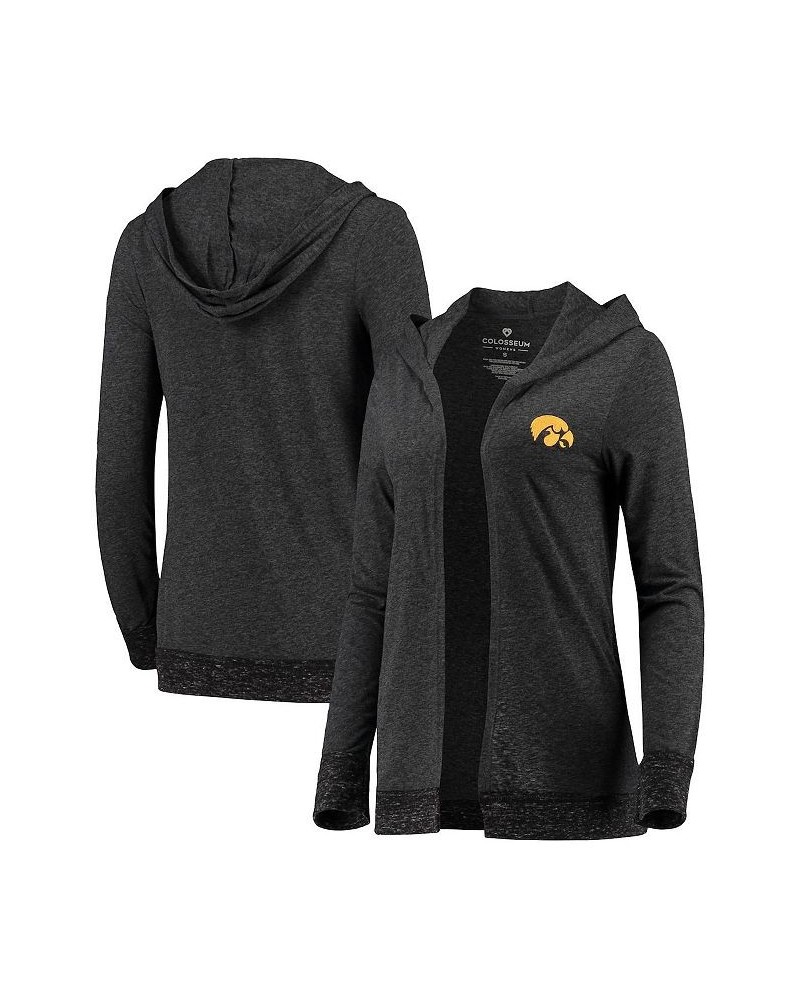 Women's Charcoal Iowa Hawkeyes Steeplechase Open Hooded Tri-Blend Cardigan Gray $26.49 Sweaters