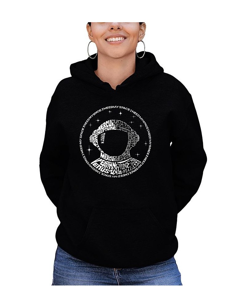 Women's Word Art I Need My Space Astronaut Hooded Sweatshirt Black $34.19 Sweatshirts