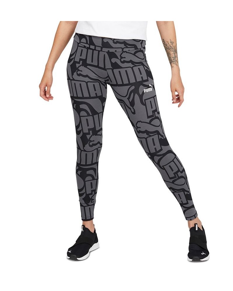 Women's Mid-Rise Abstract-Logo Pull-On Leggings White $21.88 Pants