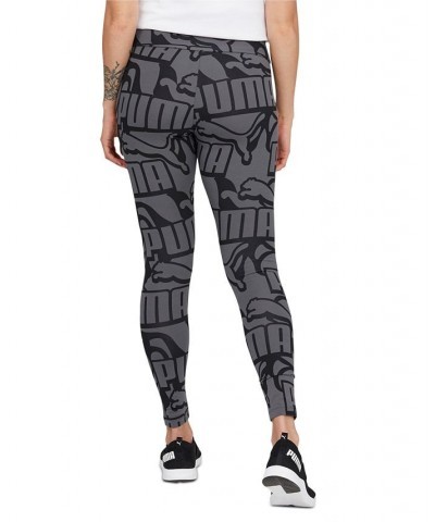 Women's Mid-Rise Abstract-Logo Pull-On Leggings White $21.88 Pants