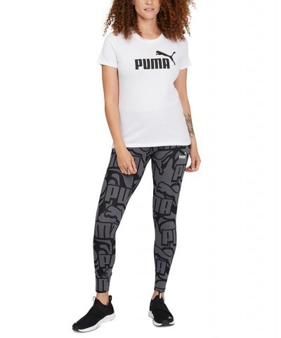 Women's Mid-Rise Abstract-Logo Pull-On Leggings White $21.88 Pants