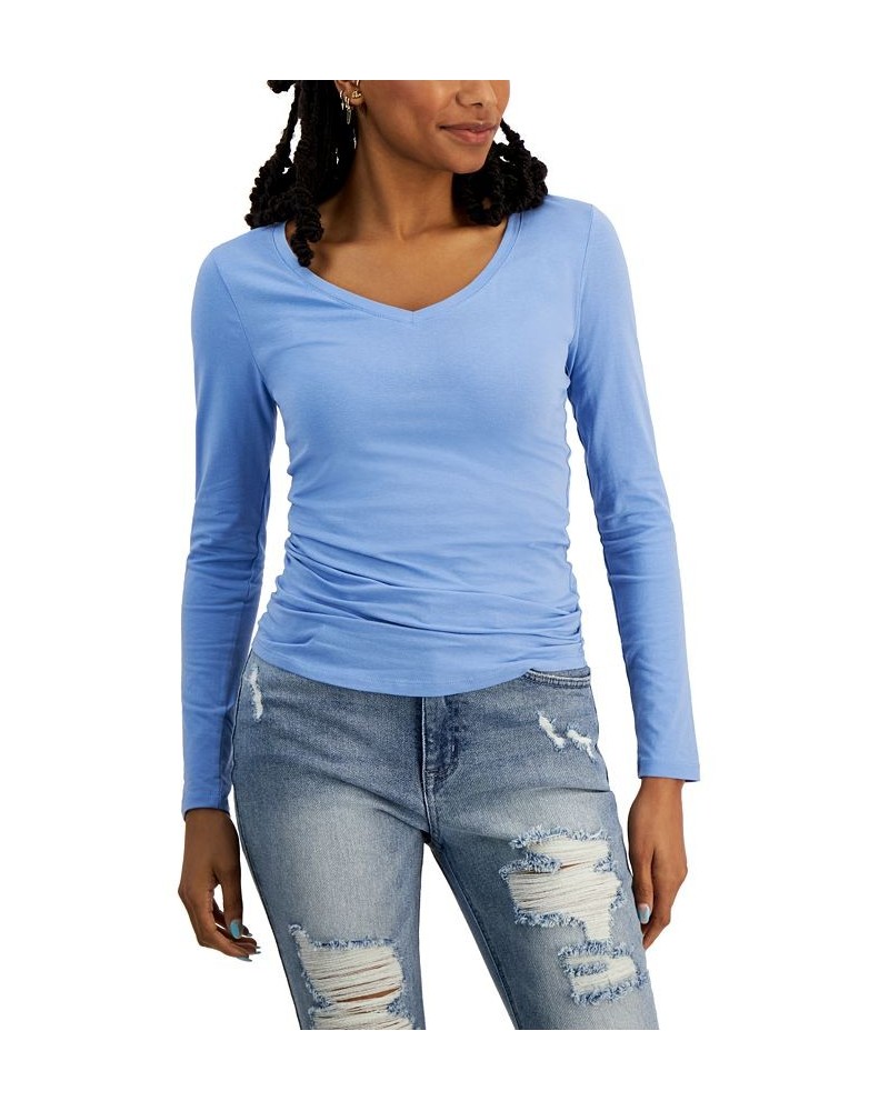 Juniors' V-Neck Long-Sleeved Top Blue $9.00 Tops