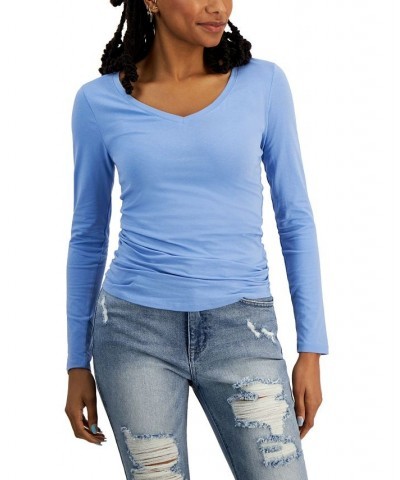 Juniors' V-Neck Long-Sleeved Top Blue $9.00 Tops