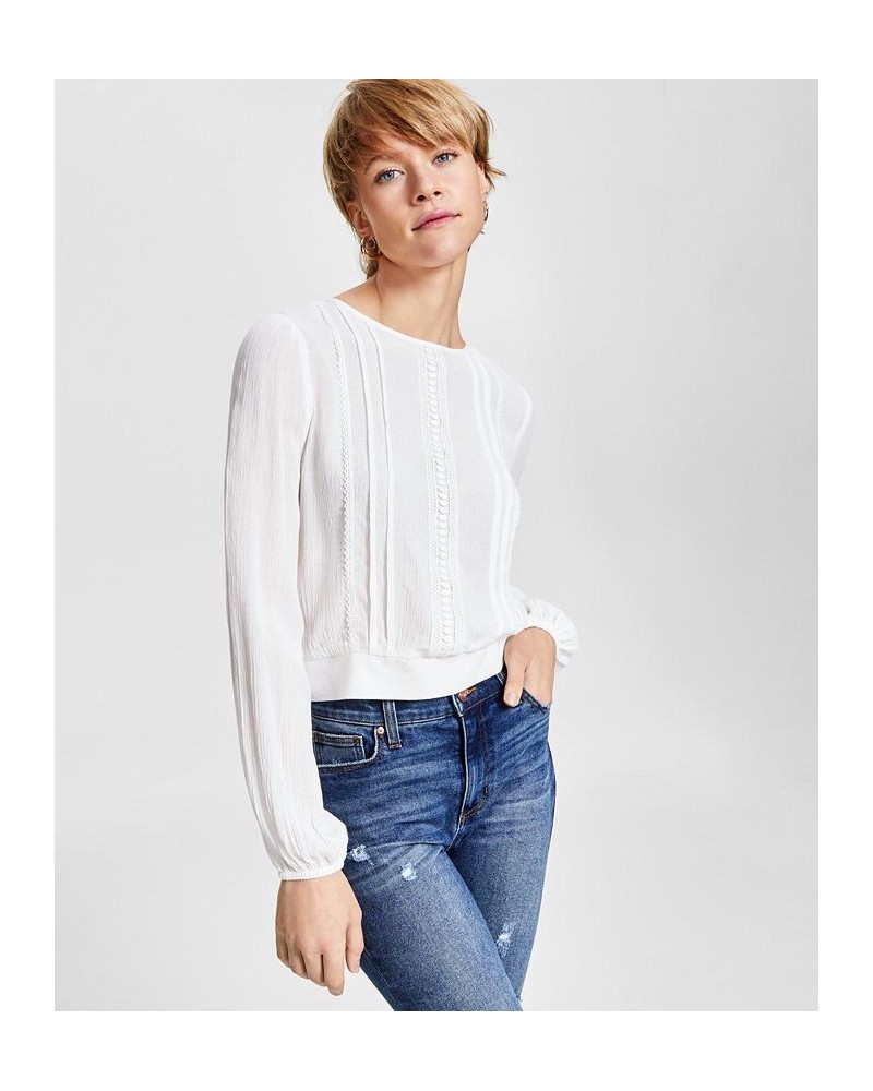 Juniors' Lace-Trim Long-Sleeve Woven Top White $12.90 Tops