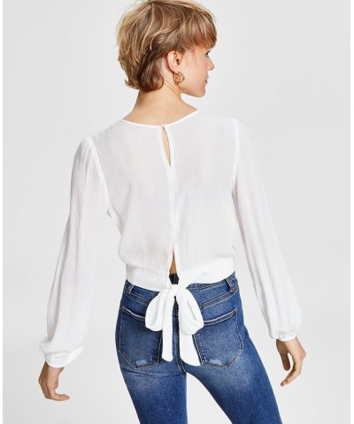 Juniors' Lace-Trim Long-Sleeve Woven Top White $12.90 Tops