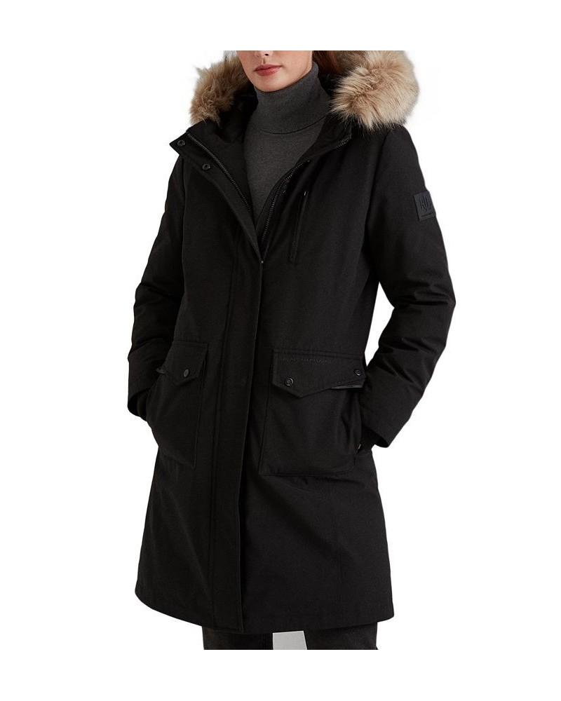 Women's Faux Fur Hooded Parka Coat Black $144.30 Coats