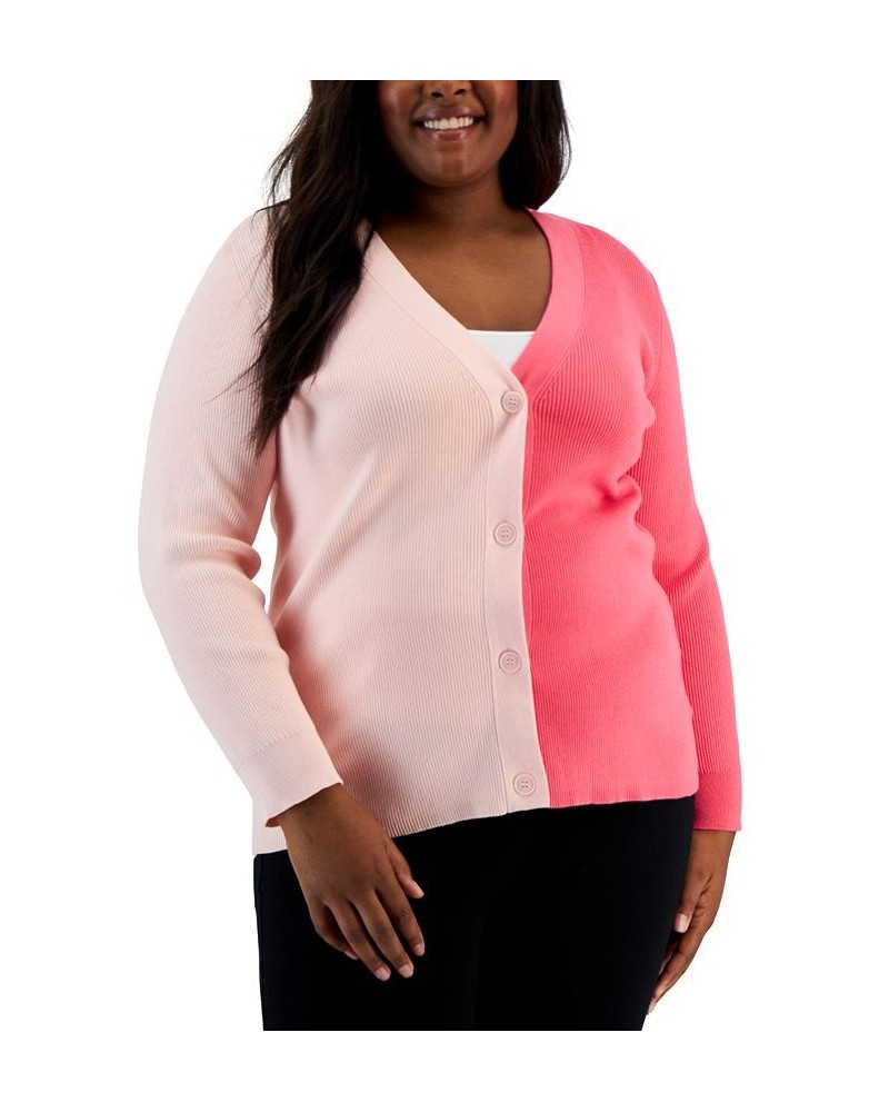 Plus Size Colorblocked Ribbed Cardigan Sweater Cherry Blossom/camellia $30.96 Sweaters