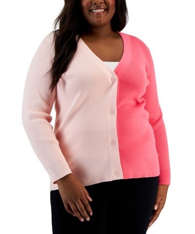 Plus Size Colorblocked Ribbed Cardigan Sweater Cherry Blossom/camellia $30.96 Sweaters