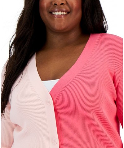 Plus Size Colorblocked Ribbed Cardigan Sweater Cherry Blossom/camellia $30.96 Sweaters