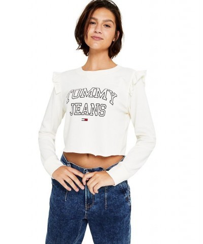 Women's Cropped Ruffle-Trim Sweatshirt Egret $17.77 Sweatshirts