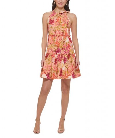 Women's Bow-Neck Ruffle-Tier Trapeze Dress Ivory Multi $57.96 Dresses