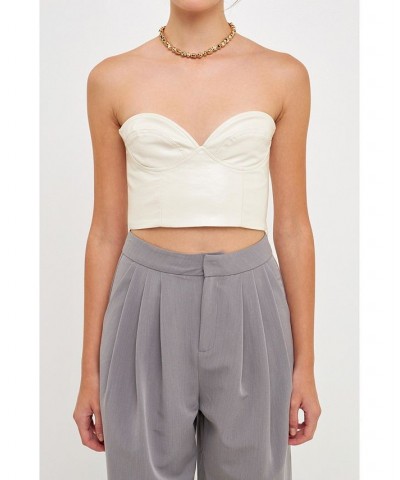 Women's Cropped Leather Bustier Top White $37.10 Tops