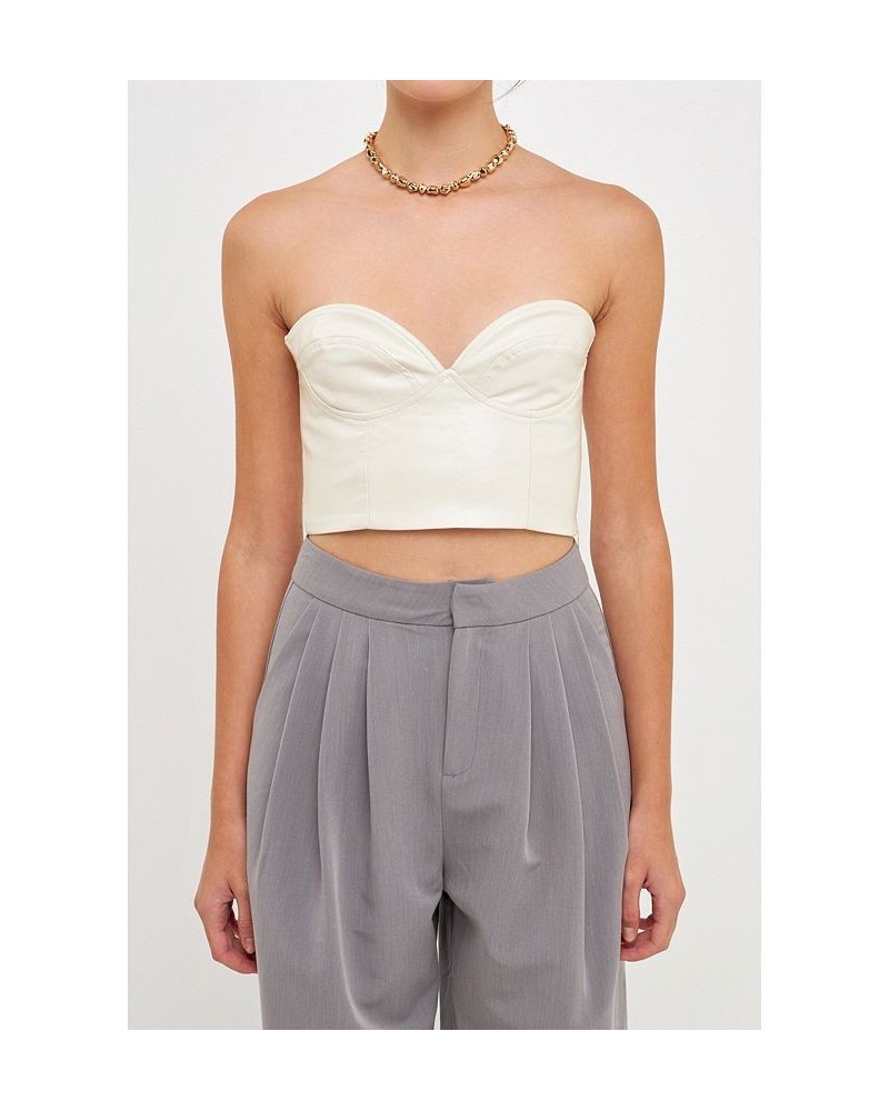 Women's Cropped Leather Bustier Top White $37.10 Tops