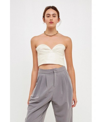 Women's Cropped Leather Bustier Top White $37.10 Tops