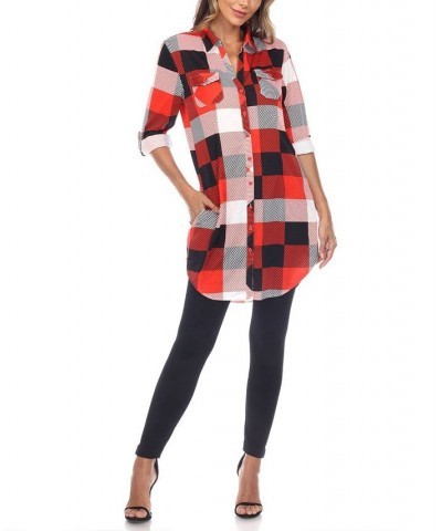 Women's Plaid Tunic Shirt Red and Black $20.52 Tops