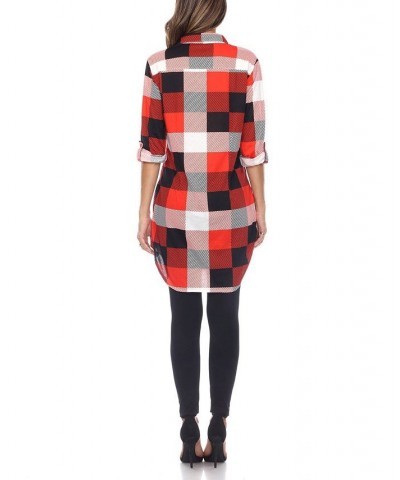 Women's Plaid Tunic Shirt Red and Black $20.52 Tops