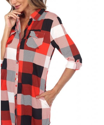 Women's Plaid Tunic Shirt Red and Black $20.52 Tops