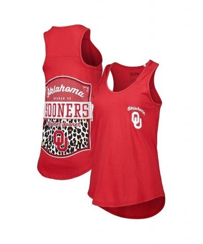 Women's Crimson Oklahoma Sooners Sanders Animal Print Tank Top Crimson $16.80 Tops