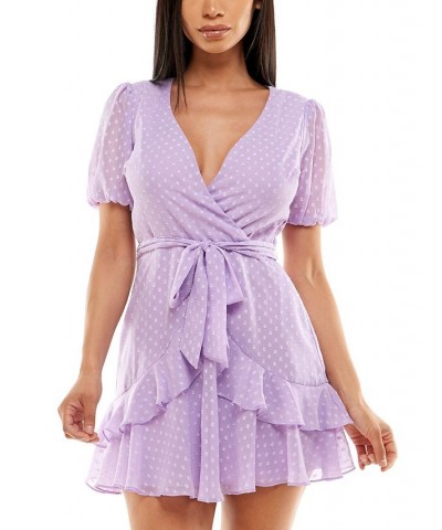 Juniors' Textured Ruffle A-Line Dress Lavendar $27.14 Dresses