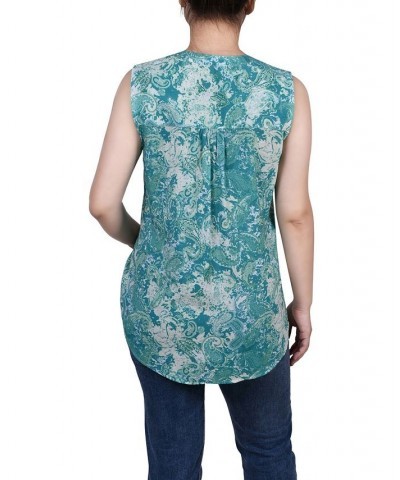 Petite Sleeveless Printed Pintucked Blouse Lapis Tiedyepais $12.71 Tops