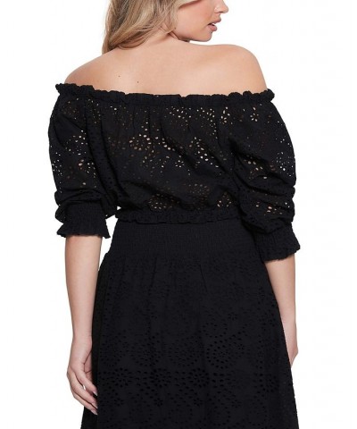 Women's Short-Sleeve Off-The-Shoulder Rafa Top Black $46.53 Tops