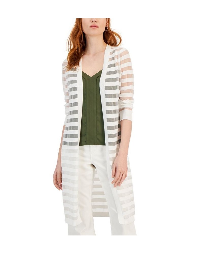 Women's Striped Long Cardigan White $29.89 Sweaters