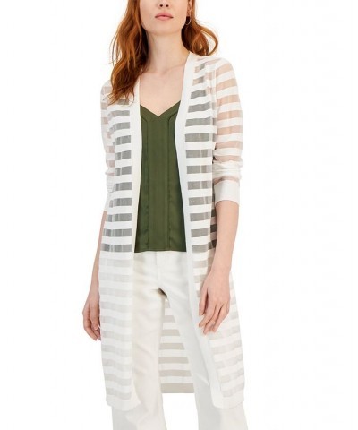 Women's Striped Long Cardigan White $29.89 Sweaters