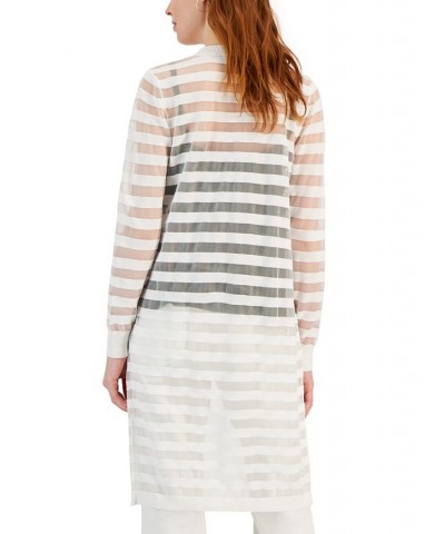 Women's Striped Long Cardigan White $29.89 Sweaters