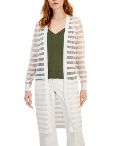 Women's Striped Long Cardigan White $29.89 Sweaters