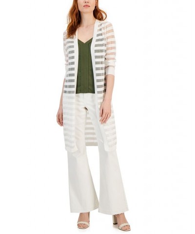 Women's Striped Long Cardigan White $29.89 Sweaters