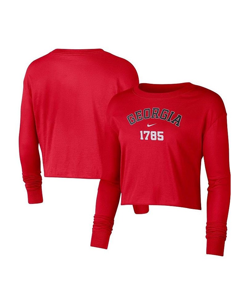 Women's Red Georgia Bulldogs Est. Cropped Long Sleeve T-shirt Red $25.19 Tops