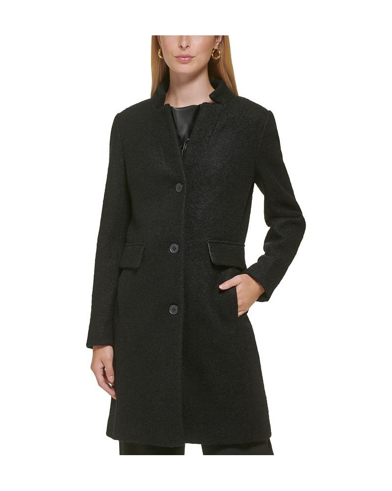 Women's Single-Breasted Boucle Walker Coat Black $62.00 Coats