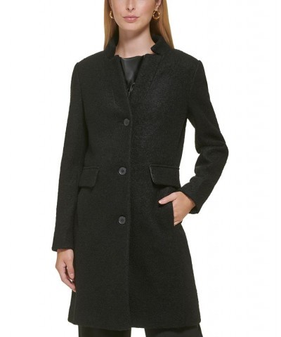 Women's Single-Breasted Boucle Walker Coat Black $62.00 Coats