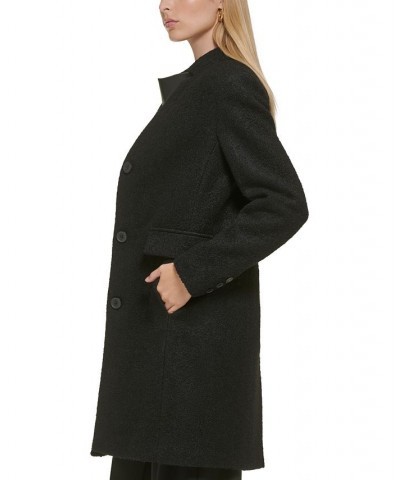 Women's Single-Breasted Boucle Walker Coat Black $62.00 Coats