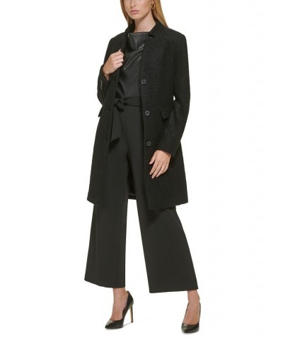 Women's Single-Breasted Boucle Walker Coat Black $62.00 Coats