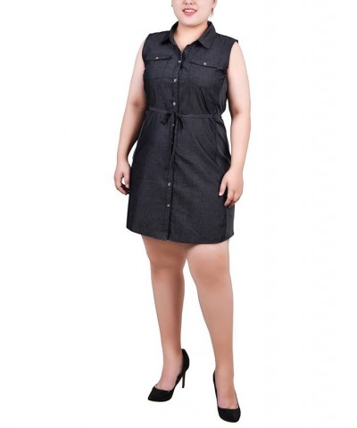 Plus Size Sleeveless Belted Chambray Dress Dark Denim $16.60 Dresses