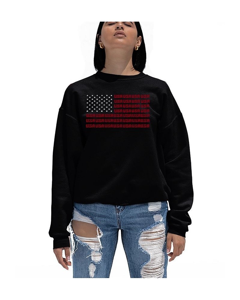 Women's Crewneck Word Art USA Flag Sweatshirt Top Black $20.50 Tops