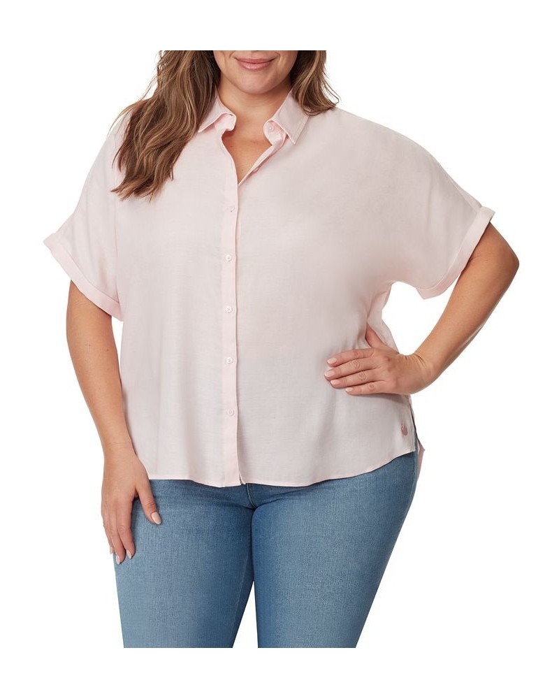 Plus Size Daisy Button-Down Woven Shirt Pink $27.60 Tops