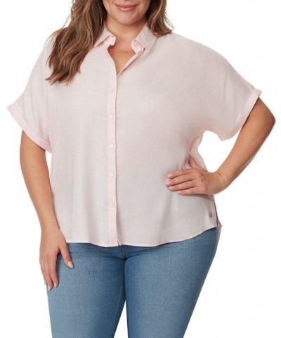 Plus Size Daisy Button-Down Woven Shirt Pink $27.60 Tops