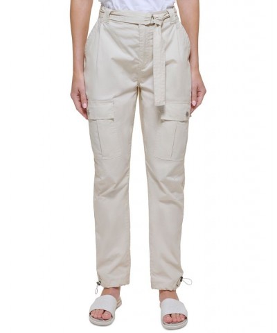 Women's High-Rise Belted Straight-Leg Cargo Pants Tan/Beige $31.92 Pants