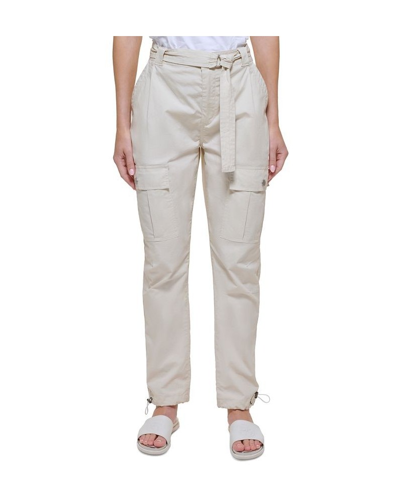 Women's High-Rise Belted Straight-Leg Cargo Pants Tan/Beige $31.92 Pants