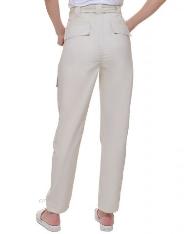 Women's High-Rise Belted Straight-Leg Cargo Pants Tan/Beige $31.92 Pants