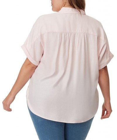 Plus Size Daisy Button-Down Woven Shirt Pink $27.60 Tops